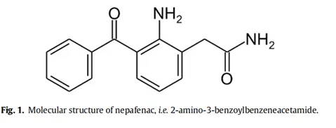 图1. 奈帕芬胺的分子结构，即2-氨基-3-苯甲酰基苯乙酰胺